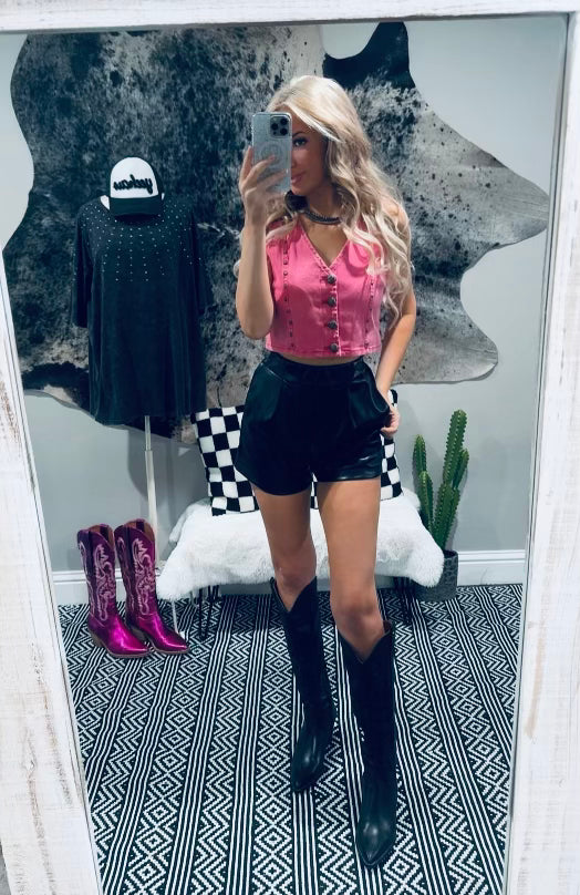 Lady in Pink denim vest