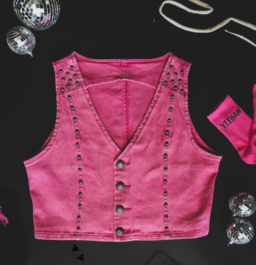 Lady in Pink denim vest