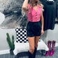 Lady in Pink denim vest