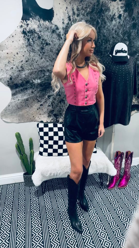 Lady in Pink denim vest